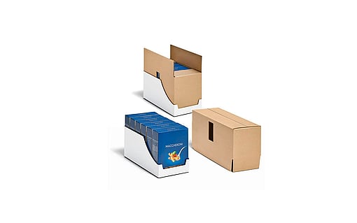 Mondi'nin rafa hazır ambalaj çözümü TwinBox, kapağı takılı ve kapaksız olarak gösterilmekte olup, tüketicilerin içindeki ürüne (bir kutu makarna) ulaşabilmelerini sağlamaktadır.