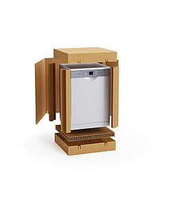 Mondi Snug & Strong çözümünün bir parçası olarak, beyaz eşya sektöründe polistirene alternatif oluşturan oluklu mukavva ambalaj.