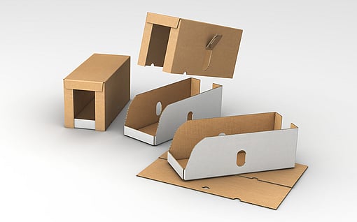 Üst üste istiflenebilir, rafa yerleştirilmeye hazır gıda ambalajları.