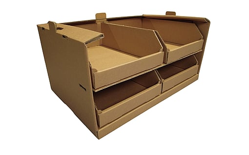 Üst üste istiflenebilen oluklu raflar.