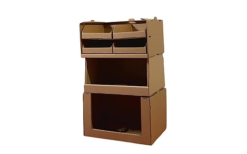 Üst üste istiflenebilen oluklu raflar.