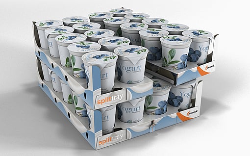 Yoğurt ambalajı için tasarlanmış oluklu tepsi.