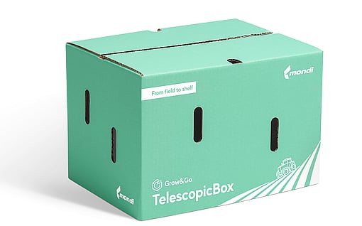 Mondi'nin talebe göre genişleyen oluklu TelescopicBox ürünü.