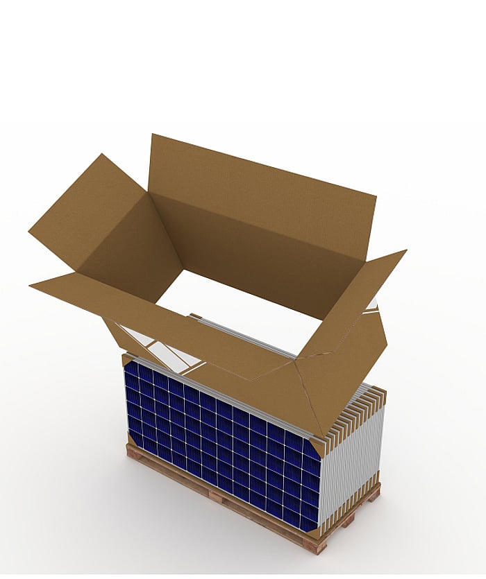 Image of solar panels while removing the corrugated box