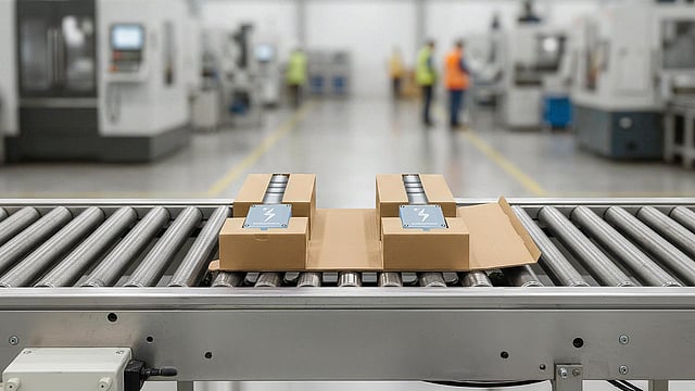 AI image of a cardboard packaging on a conveyor belt